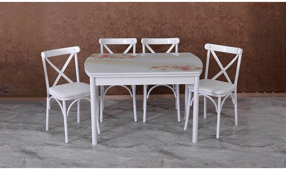 Çapraz Oval Kahvegül Mutfak Masa Takımı EM-125