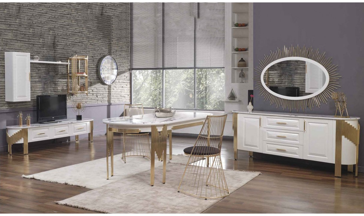 Bambu Yemek Odası Takımı - Beyaz