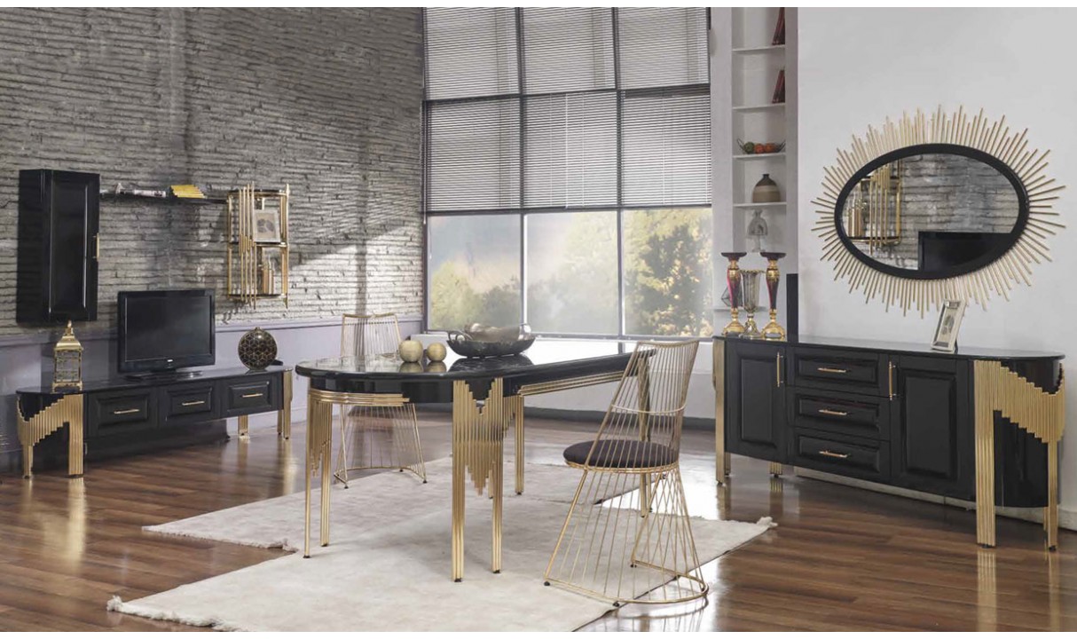 Bambu Yemek Odası Takımı - Siyah